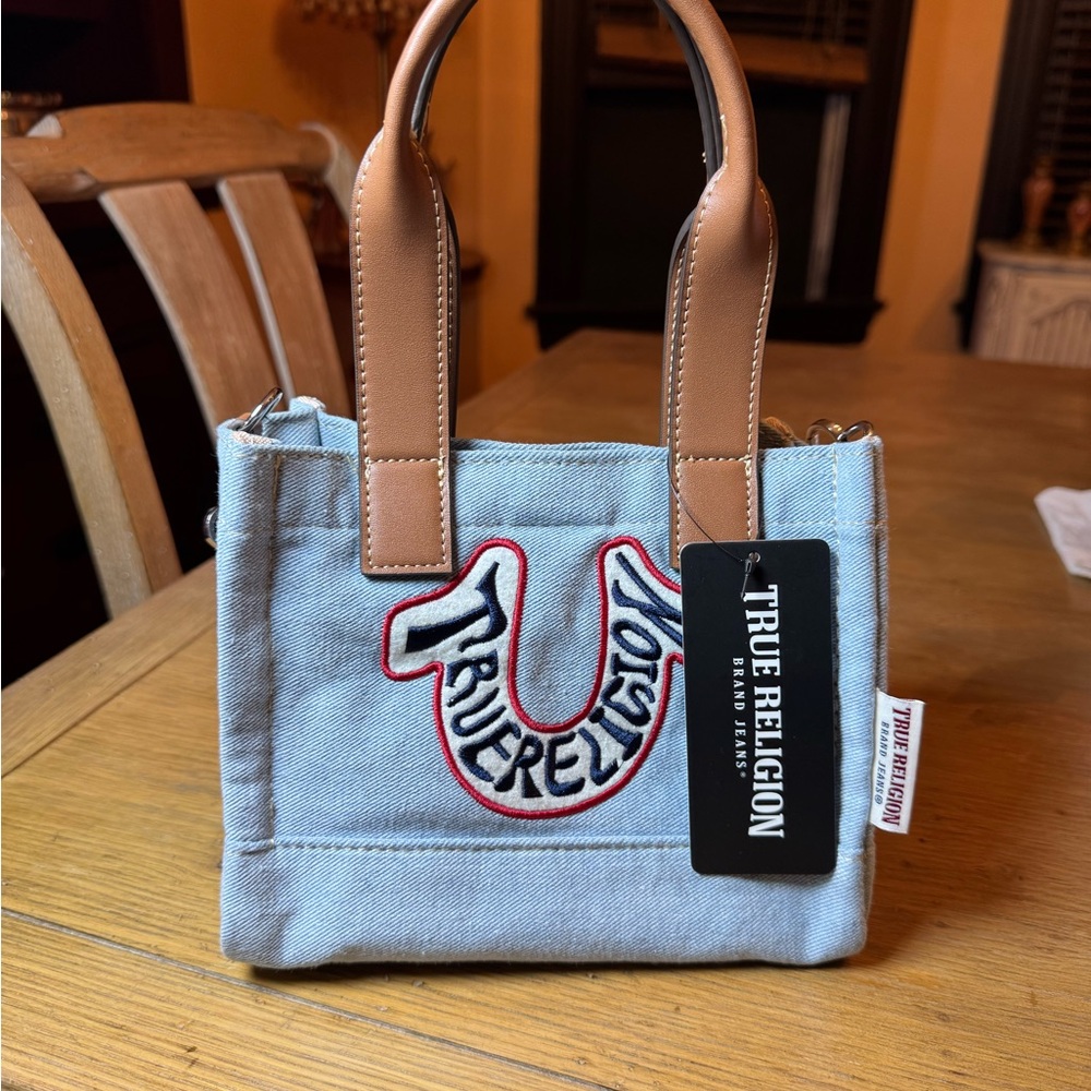 True Religion Denim and Tan Mini Bag